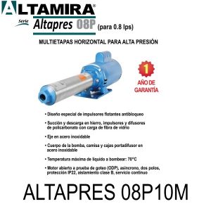 Bomba alta presión para ósmosis ALTAPRES 08P10M 1 HP 1 F 115 230 V