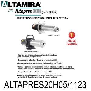 Bomba alta presión para ósmosis ALTAPRES20H05 1123 0.50 HP 1 F 115 230 V