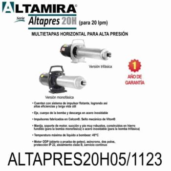 Bomba alta presión para ósmosis ALTAPRES20H05 1123 0.50 HP 1 F 115 230 V