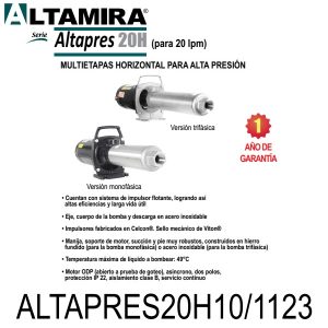 Bomba alta presión para ósmosis ALTAPRES20H10 1123 1 HP 1 F 115 230 V