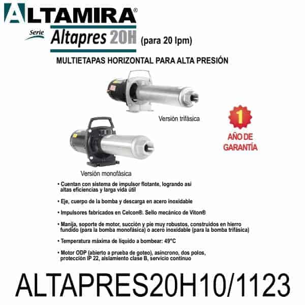 Bomba alta presión para ósmosis ALTAPRES20H10 1123 1 HP 1 F 115 230 V