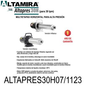 Bomba alta presión para ósmosis ALTAPRES30H07 1123 0.75 HP 1 F 115 230 V