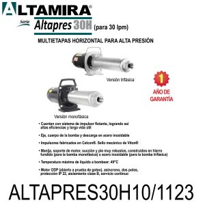 Bomba alta presión para ósmosis ALTAPRES30H10 1123 1 HP 1 F 115 230 V