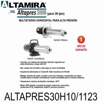 Bomba alta presión para ósmosis ALTAPRES30H10 1123 1 HP 1 F 115 230 V