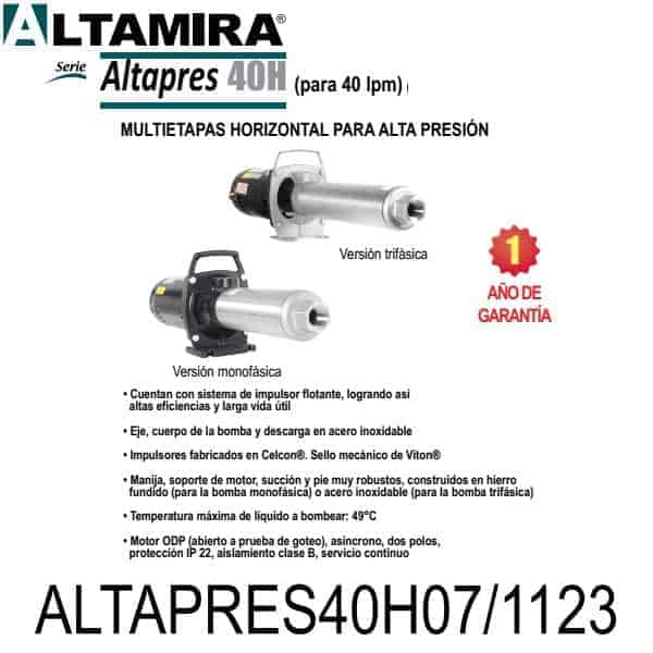 Bomba alta presión para ósmosis ALTAPRES40H07 1123 0.70 HP 1 F 115 230 V