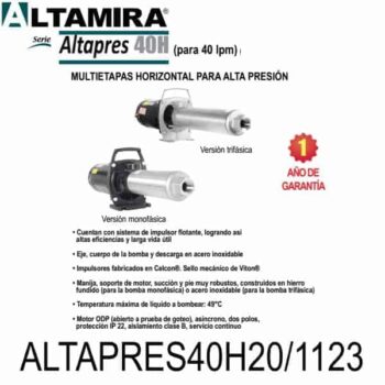 Bomba alta presión para ósmosis ALTAPRES40H20 1123 2 HP 1 F 115 230 V