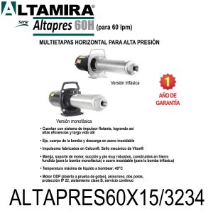 Bomba alta presión para ósmosis ALTAPRES60X15 3234 1.50 HP 3 F 230 460 V