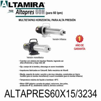 Bomba alta presión para ósmosis ALTAPRES60X15 3234 1.50 HP 3 F 230 460 V