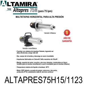 bomba ósmosis inversa 1 1/2 HP ALTAPRES75H15/1123