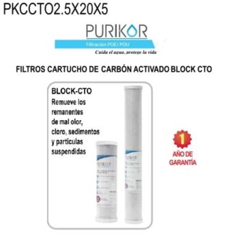Cartucho filtro agua carbón activado en block de 2.5 X 20 x 5 Purikor PKCCTO2.5X20X54