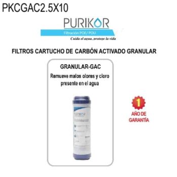 Cartucho filtro agua carbón activado granular de 2.5 X 10 Purikor PKCGAC2.5X10
