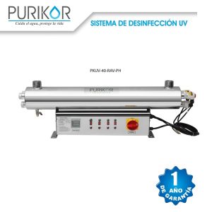Sistema UV para desinfección de agua 150 W 40 GPM Purikor PKUV 40 RAV PH