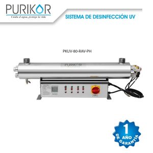 Sistema UV para desinfección de agua 300 W 80 GPM Purikor PKUV 80 RAV PH