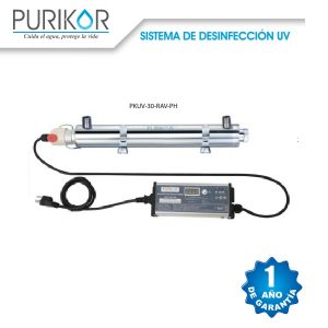 Sistema UV para desinfección de agua 75 W 30 GPM Purikor PKUV 30 RAV PH