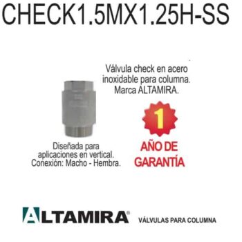 Válvula check vertical para columna acero inoxidable Altamira CHECK1.5MX1.25H SS3