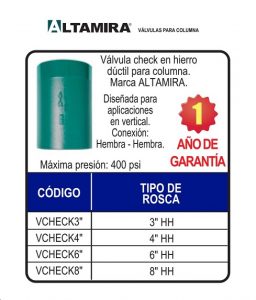 Válvula check columna de 3 pulgadas